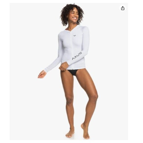Roxy Long Sleeve Zip-up Rashguard UPF 50+ Large White Surf Quick-Dry Swim Shirt - Picture 1 of 6